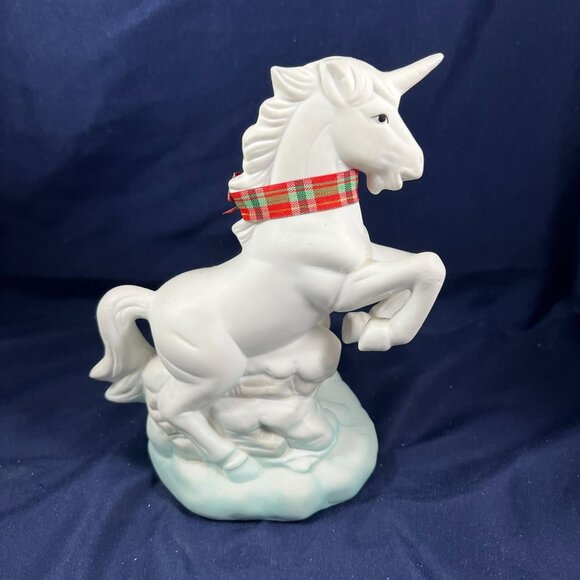 Vintage Unicorn Ceramic Votive Candle Holder With Holiday Bow 1980s Christmas De - Picture 5 of 7